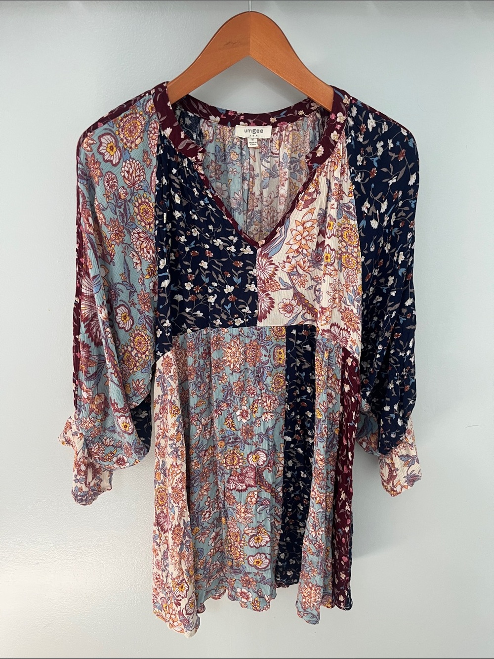 Umgee Multicolor Patchwork Floral Long Sleeve Dress
